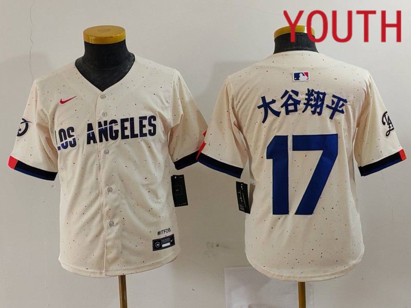 Youth Los Angeles Dodgers 17 Ohtani Cream Fashion Nike Game MLB Jersey style 701